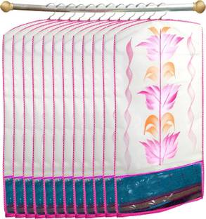 Billion Designer Printed 12 Piece Non Woven Hanging Saree Cover Wardrobe Organiser (Pink) -38931 ION038931