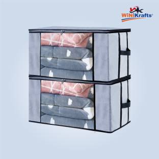 wini krafts Blanket organizer for under storage with side handles Wardrobe Clothes covers Cloth Storage Bags Closet Organizer and Storage Foldable Clothing Storage Bag for Clothes, Comforter, Underbed Storage Pack Of 2