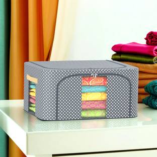 KUBER INDUSTRIES Storage Box 24 Liter Steel Frame Waterproof Parachute Cloth Storage Box | Grey Cloth Storage
