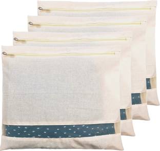 Mooz Pack of 4 Cotton Saree Cover Bags With Zip Saree Cover for Clothes Organizer For Storage