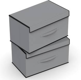 Oriscape Non-Woven Multipurpose Foldable Storage Box Wardrobe Closet Organizer Stackable Basket/Bins with Lid & Side Handle for Clothes, Toys, Books Pack of 2