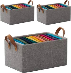 PRO99S Wardrobe Organizer for Clothes 26L with Metal Frame Rectangle Storage Baskets Collapsible Cloth Storage Box Storage Organizer Basket Cubes PACK OF 3 Storage Box with Handles Shelf Basket for Storage Clothes Pants Jeans Sweater