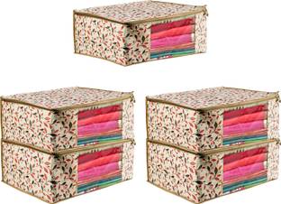 Ankit International Saree Cover Premium High-Quality Trendy Saree Cover Storage Bag For Wardrobe Organizer Garments Storage bags-Big in size Leaf Printed saree cover Pack of 5