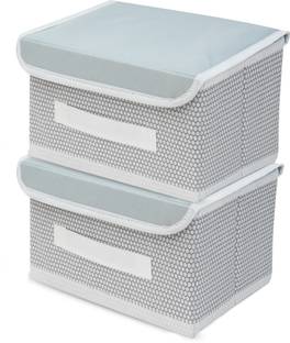 Mteaser Set of 2 Small Non-Woven Storage Box Wardrobe Closet Organizer Foldable Stackable Basket/Bins with Lid and Handle