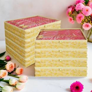 KUBER INDUSTRIES Designer Carry Design 3"inch Tranasparent Non Woven Single Saree Cover- Pack of 8 (Gold)-HS_38_KUBMART21588 HS_38_KUBMART021588