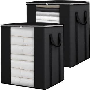 infinity craft Extra Large Blanket Storage Bags 90L Dustproof Transparent Window Pillow Sheet Foldable Clothes Storage Organizer Container Reinforced Handles Breathable For Double Bed Quilt, Saree Bag, Lehnga Storage & Wardrobe Organizing | Combo of 2