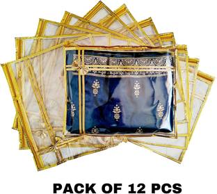 KITTI Saree Covers 12 Set With Transparent Top Gold Saree Cover 12 Set -Single-Transparent-Bow-Design-Gold-Set-Of-12 (Gold)