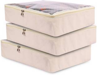 TAKIVA Durable Durable Cotton Clothes Storage Bags | Saree Covers with Zip Wardrobe Organizer Pack of 3