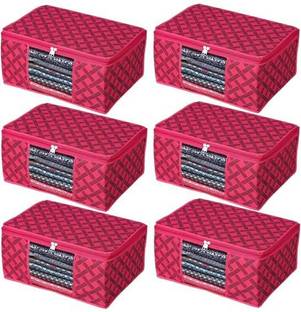DKS enterprise cloth storage box Non-Woven Fabric Saree Cover Clothes Organiser with Transparent Window A1 storage box for clothes Pack - 6