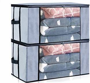 Craft Bazar Underbed Storage Bag With Side Handles Storage Organizer Blanket Storage Bag for Wardrobe Organizer Blanket Cover with a large Transparent Window (Pack of 2)