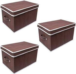 crafty craft Multipurpose Storage Box With Lid | Fordable Organizer for clothes, Toys, Books, and Other Household Items | Non-Woven Material, (Pack of 3)