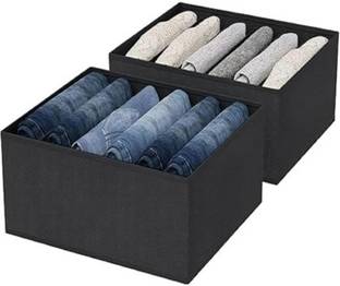 Organo Craft 7 Grids Wardrobe Closet Organizer For Clothes Almirah Drawer Storage Organizer Foldable & Stackable Jeans, T-Shirts, Sweater, Dresses Organizer Box Pack of 2
