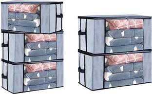 IMCREATIONS Non-Woven Multipurpose Foldable Underbed Storage Bag Wardrobe Organizer Transparent Window Blanket Cover and Zip Closer With Side Handles (5 Pcs)