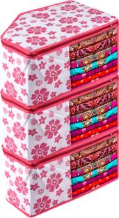 KUBER INDUSTRIES Metallic Print 3 Piece Non Woven Blouse Cover Set, Pink CTGTC034580