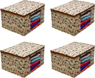 ANNORA INTERNATIONAL Beige Patti Pack of Saree Cover, Multipurpose Storage bag Pack Of 4 Non Woven Storage organizer/ Saree Cover/Cloth Cover Transparent window covers for cloth, storage cover