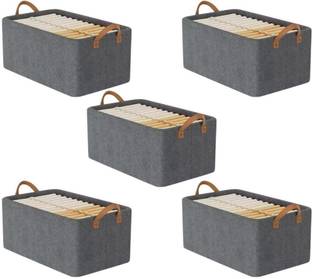 Vervita PACK OF 5 Wardrobe Organizer for Clothes with Metal Frame Rectangle Baskets Fabric Storage Box with Handles Shelf Basket for Storage Clothes Pants Jeans