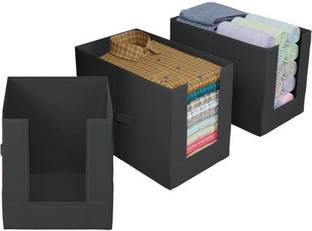 uhi Non Woven Large Capacity Shirt Stacker / Foldable & Stackable Closet Wardrobe Cupboard Organizer / Foldable Storage Box / Multipurpose Clothes Organizer 3 Piece