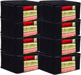 STARSREWIN /Wardrobe Organizer Clothes cover/Storage Cover/Cloth Organizer Cover(Black) Pack Of 8 Cloth Safety Bag for Sarees ,Lahanga, Cloths,Suits,Pants Shirts Storage Space Saver Multipurpose Bag/ Wardrobe Storage Organizer Storage Box