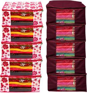 ANNORA INTERNATIONAL Sotrage Box/Travel Box/Wardrobe Organizer/Cloths Cover Saree Cover Pack of 10Pcs Non Woven Fabric Best Stitching & High Quality Product Cloth Organizer/Wardobe Organizer with transparent window