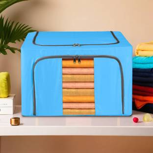 KUBER INDUSTRIES Storage Box 66 Liter Steel Frame Waterproof Parachute Cloth Storage Box | Sky Blue Cloth Storage