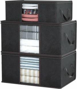 infinity craft Combo Of 3 Underbed Storage Bag With Side Handles Storage Organizer Blanket Storage Bag for Wardrobe Organizer Blanket Cover with a large Transparent Window