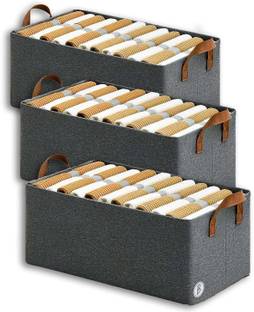 Vervita 3 PCS Wardrobe Organizer for Clothes with Metal Frame Rectangle Storage Baskets Fabric Storage Box with Handles Shelf Basket for Storage Clothes Pants Jeans