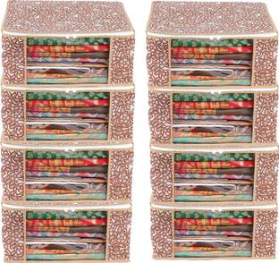 ANNORA INTERNATIONAL Set Of 8 Beige High Quality Non Woven With Window Saree cover/Wardrobe Organizer Clothes /Storage Cover Storage Space Saver Multipurpose Bag/ Wardrobe Storage Organizer Storage Box