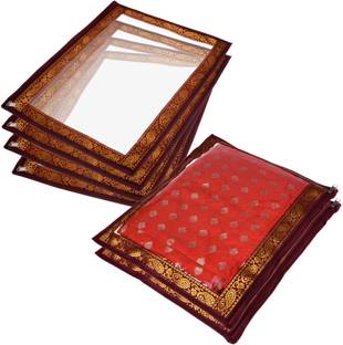 HOMESTIC by Kuber Industries Saree Cover 4 Side Lace Design Zip Closure Saree Cover|Single Packing Bag|Pack of 6|Maroon 73HT12069