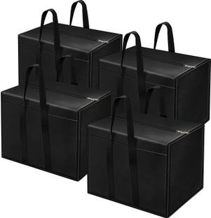 wini krafts Moisture Proof Multi-Purpose Storage Bag/Clothing Storage Organiser/Toy Storage/Stationery Paper Storage Bag with Zipper Closure & Strong Handle Black - Pack Of 4