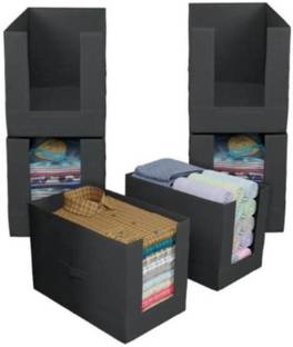 IMCREATIONS Combo of 6 Non-Woven Large Capacity Shirt Stacker Cloth Storage Foldable & Stackable Wardrobe/Closet Organizer with Handle For T-shirts, Shirts and Clothes