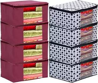 STARSREWIN Pack Of 8 Cloth Safety Bag for Sarees ,Lahanga, Cloths,Suits,Pants Shirts Storage Space Saver Multipurpose Bag/ Wardrobe Storage Organizer Storage Box Saree cover/Wardrobe Organizer Clothes cover/Storage Cover/Cloth Organizer Cover