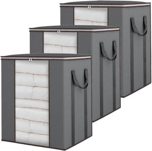 infinity craft Extra Large Blanket Storage Bags 90L Dustproof Transparent Window Pillow Sheet Foldable Clothes Storage Organizer Container Reinforced Handles Breathable For Double Bed Quilt/Saree Bag/Lehnga Storage & Wardrobe Organizing (Set of 3)