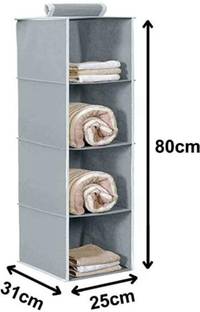 SV.ENTERPRISE Hanging Organizer 4 Shelves Non Woven Foldable Wardrobe Organizer 4 Shelves Non Woven Foldable Wardrobe/Closet Organizer PACK OF 1 Pc Grey Closet Organizer
