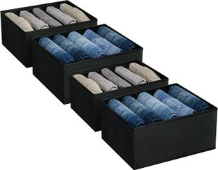 SH NASIMA Wardrobe Clothes Organizer, 5 Grids Washable Portable Closet Organizer Storage Box Foldable Closet Drawer Organizer for Underwear, Socks, Scarves, Leggings, Skirts, T-shirts, Jeans (Black, 4 Grids 5)
