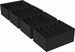 SH NASIMA Wardrobe Clothes Organizer, 6 Grids Washable Portable Closet Organizer Storage Box Foldable Closet Drawer Organizer for Underwear, Socks, Scarves, Leggings, Skirts, T-shirts, Jeans (Black, 4 Grids 6)