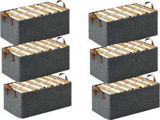 SPRSE Pack of 6 Wardrobe Organizer for Clothes with Metal Frame Rectangle Storage Box with Handles Shelf Basket for Storage Clothes Pants Jeans Sweater