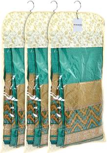 HOMESTIC by Kuber Industries Saree Cover Hanging Saree Cover Wardrobe Organiser With Hanger (Gold)-Pack of 3 100000000033333_HT