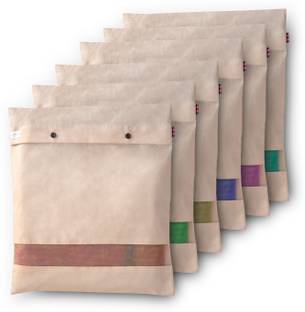 LIZZOME button closure cotton saree bags covers for storage big size single (16x14) wardrobe organizer with transparent mesh window.(pack of 6)