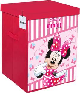 Billion Designer Disney Minnie Print Non Woven Fabric Foldable Laundry Basket , Toy Storage Basket, Cloth Storage Basket With Lid & Handles (Pink) n010402