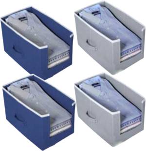 ShubhKraft Garment Cover Non-Woven Shirt Stacker Wardrobe Organizer - Blue & Grey - Pack of 4