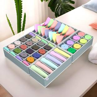 HOMESTIC by Kuber Industries Undergarment Organizer Undergarment Organizer|Storage Box for Bra-Panty-Socks-Ties|4 Pcs|Gray Cloth Storage