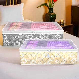 HOMESTIC by Kuber Industries Lehenga Cover Flower Quilted Lehenga Storage Bag with Top Visible Window|Pack of 2|Multi Cloth Storage