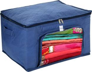 HOMESTIC by Kuber Industries Living Box Non-Woven Living Box Cloth Storage Boxes for Wardrobe With Window (Blue) 54HT04093