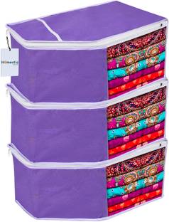 HOMESTIC by Kuber Industries Blouse Cover White Piping Blouse Storage Bag with Visible Window|Pack of 3|Purple 82HT17105