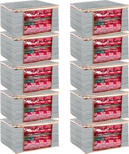 Maahixa Non Woven Saree Cover Fabric Clothes Organiser for Wardrobe with Transparent Window & Zip Clothes Storage Bag for Lehenga Suit, Dress Saree Packing Covers for Clothes (Pack Of 10, Grey)
