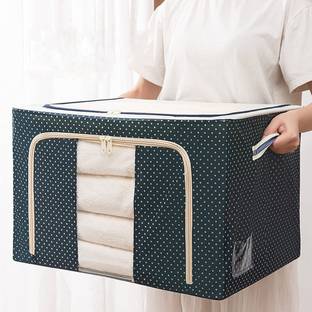 avnish Storage Box 66L Fabric Foldable Box Steel Frame Collapsible Wardrobe Storage Organizer Bag Cover Boxes For Wardrobe Shelves Clothes, Sarees, Bed Sheet, Blanket