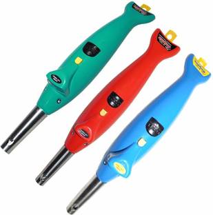 Protos India.Net Gas Lighter for Kitchen Stove Green 2 in 1 Torch Dolphin Lighter Gas Plastic Electronic Gas Lighter