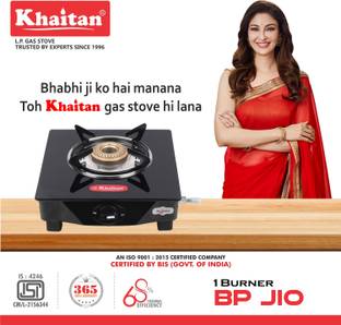 Khaitan 1 Burner BP Jio Black Glass Manual Gas Stove