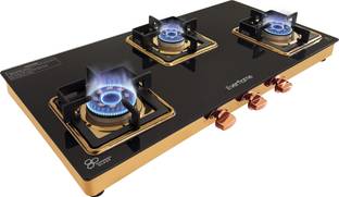 Everflame Aurum Rose Gold 3 Burner Cooktop Ultra AI Slim Gas | 5G-Gen Burners | Toughened Glass Manual Gas Stove
