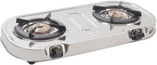 HY FLAME Double Burner Glider With Steel Body Stainless Steel Manual Gas Stove